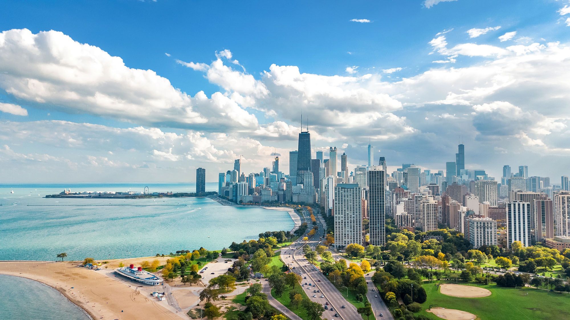 Vue aérienne de la skyline de Chicago depuis Lincoln Park, Illinois - Chicago (États-Unis)