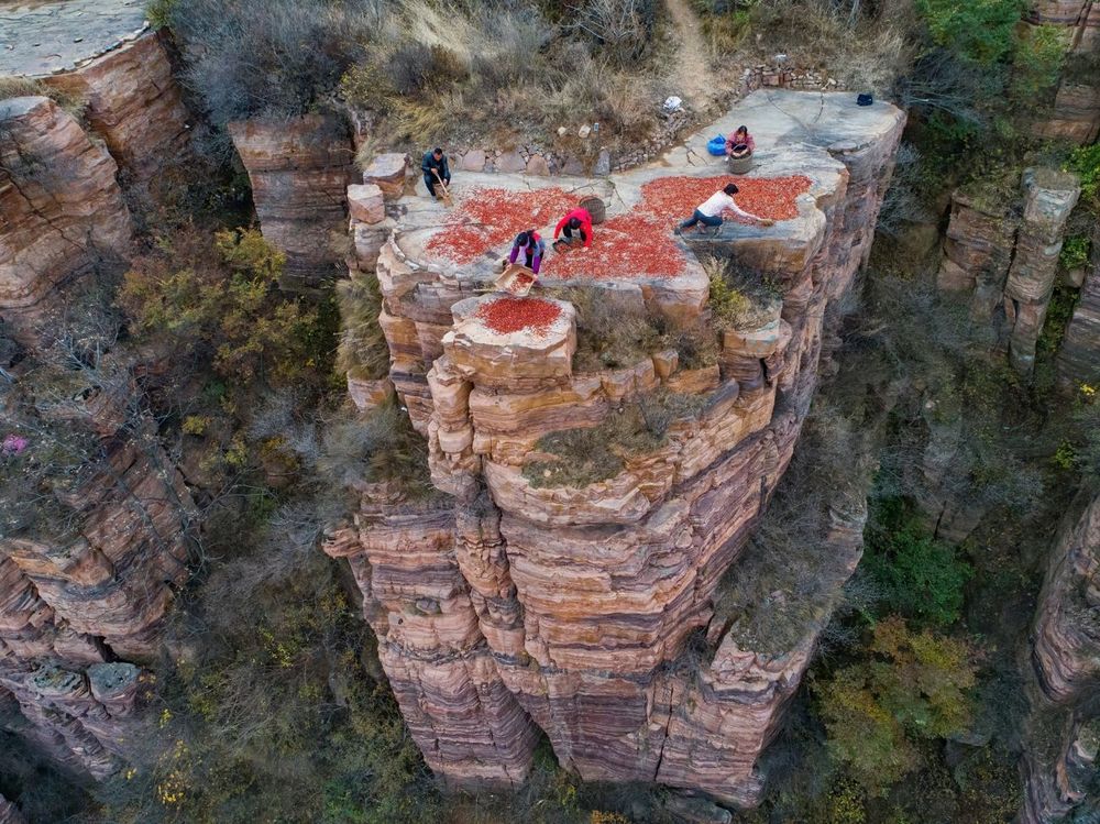 Basket Crops on the Cliff - Chine Taihang Mountain, Xinhui County, Henan Province