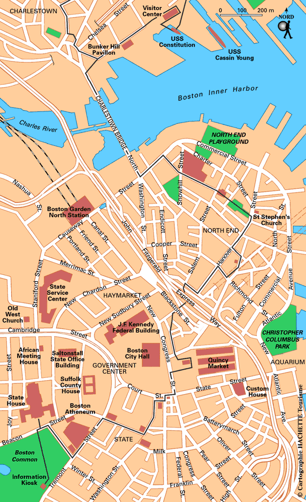 Carte Boston : Le Freedom trail - Plan Boston : Le Freedom trail
