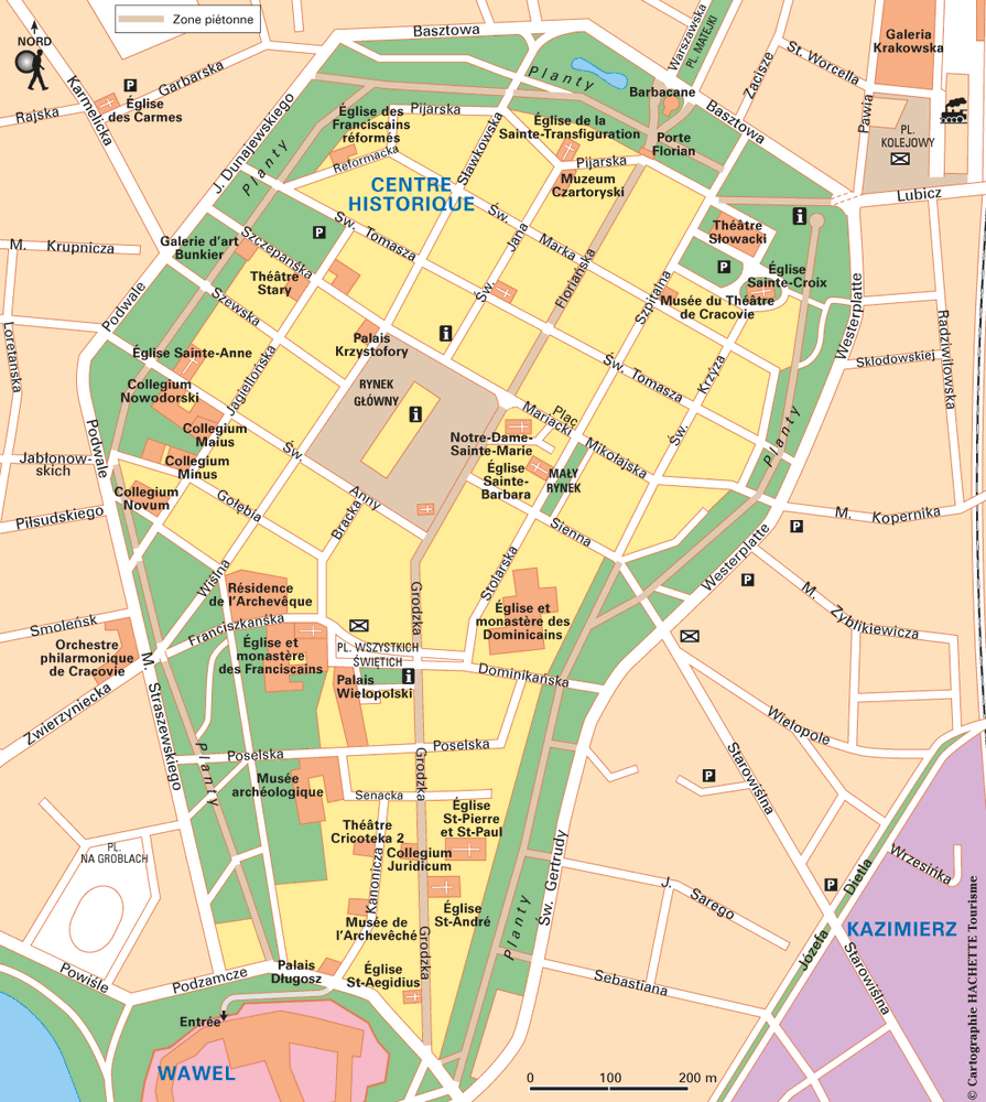 Carte Cracovie Centre historique - Plan Cracovie Centre historique