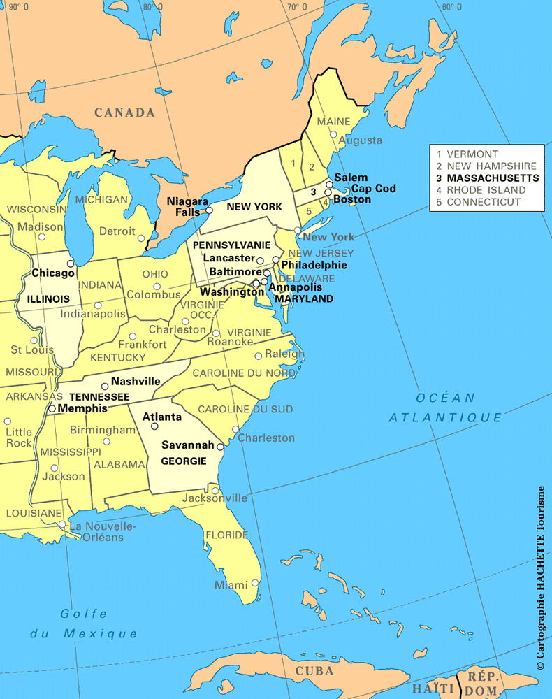 Carte Etats-Unis Est - Plan Etats-Unis Est