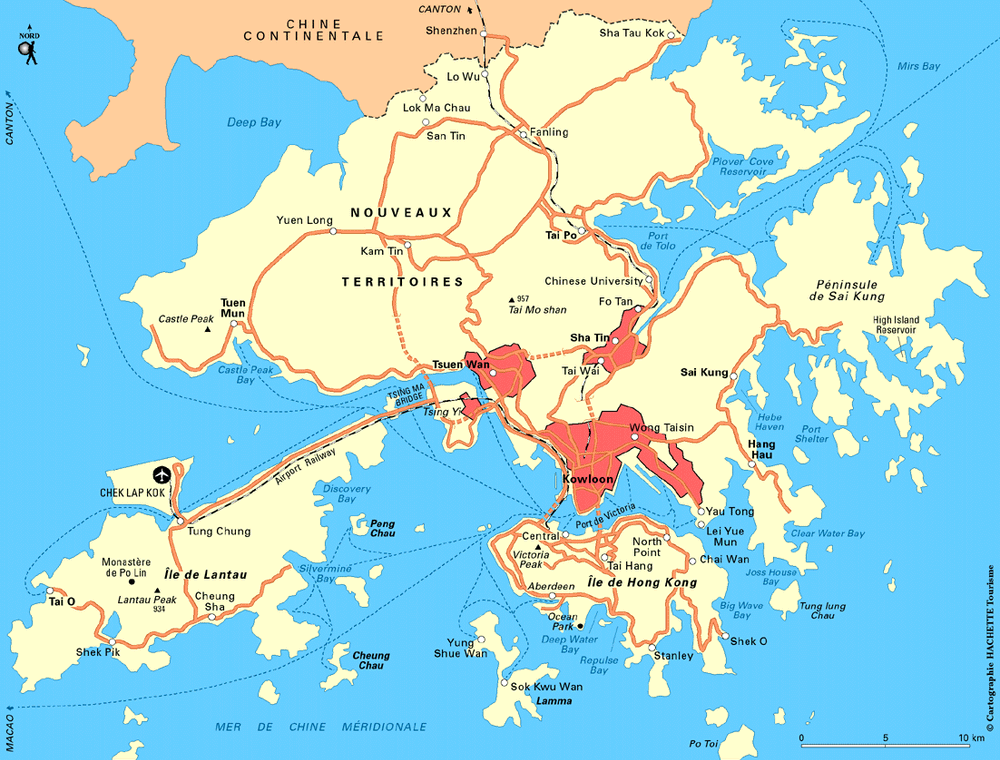 Carte touristique détaillée de Hong Kong avec quartiers et transports