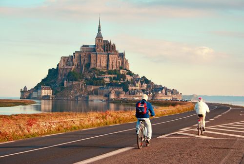 Arrivé à vélo au Mont-Saint-Michel