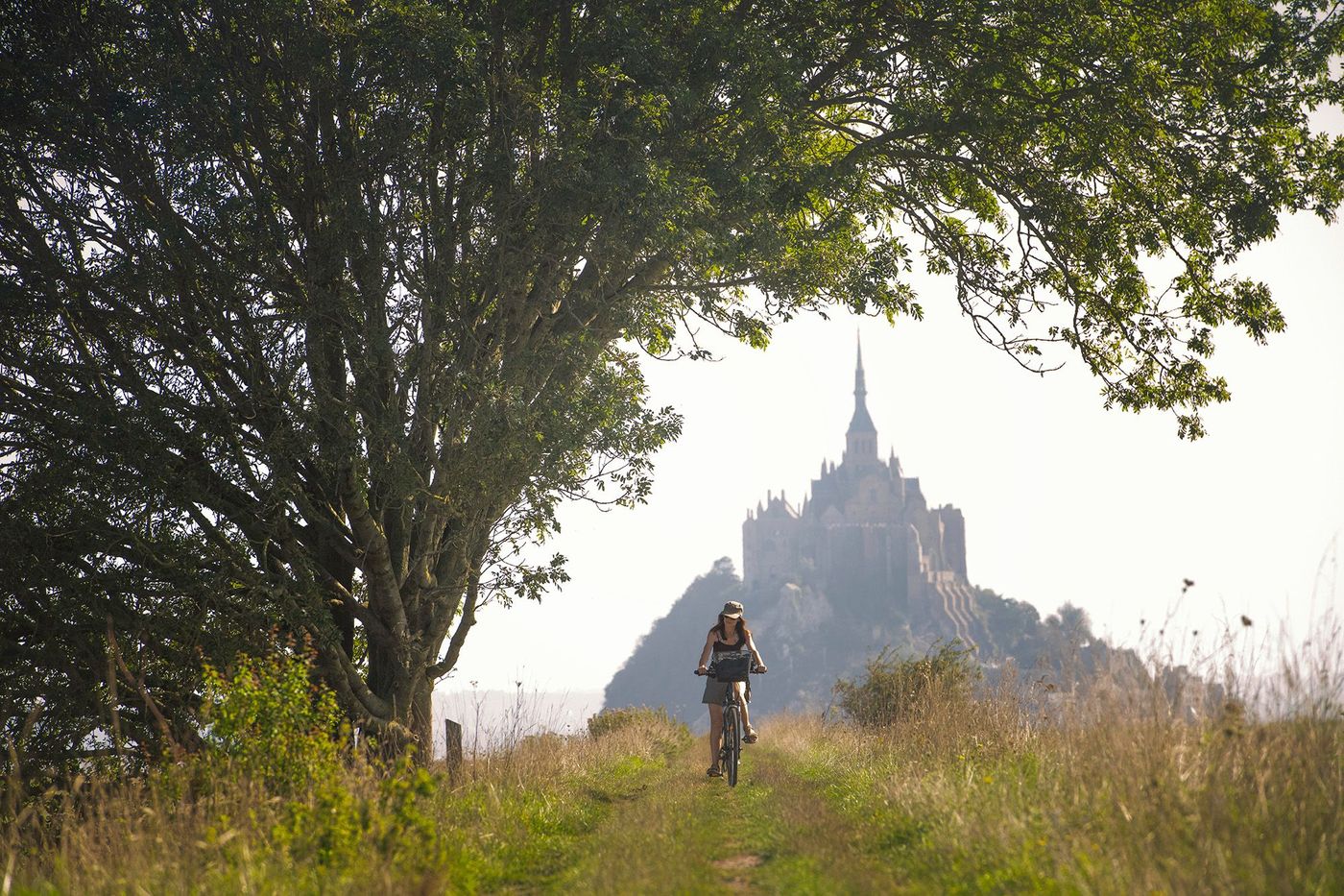Cycliste dans les environs du Mont-Saint-Michel