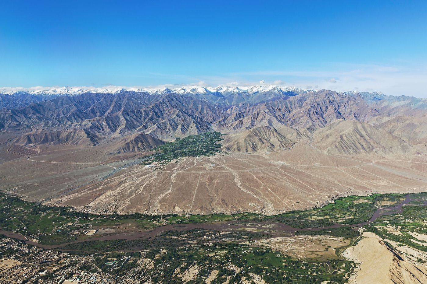 Ladakh Vallée de l'Indus avant l'atterrissage à Leh