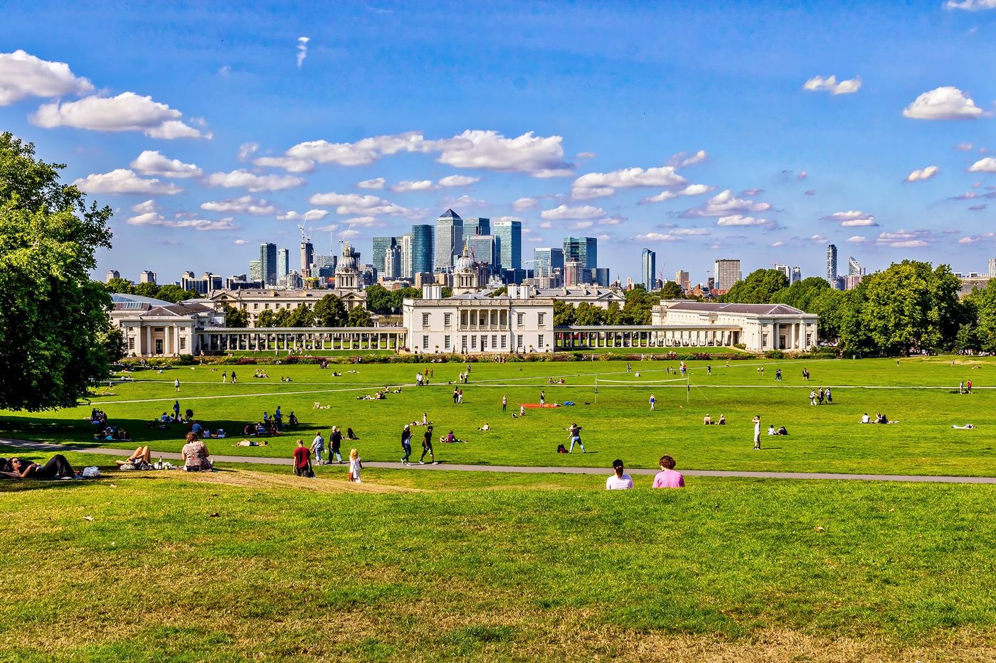 Parc de Greenwich - vue sur Canary Wharf