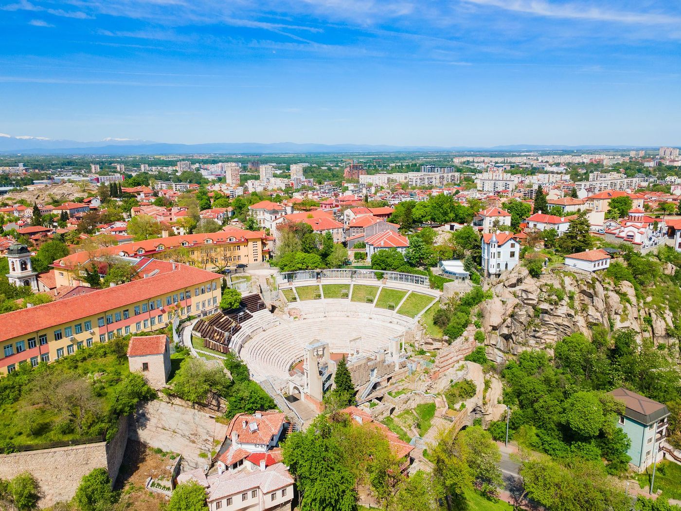 Vue aérienne du théâtre romain de Philippopolis à Plovdiv - Bulgarie